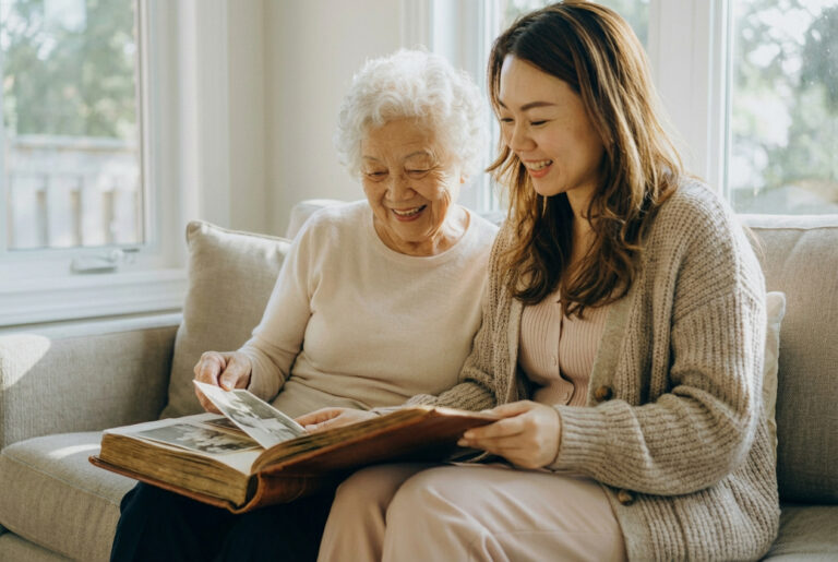 Gloria Liu, Oakville Senior Real Estate Specialist, providing compassionate downsizing consultation to senior clients regarding emotional support and moving checklists.